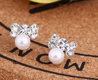 Puzetové náušnice Mašlička s Perličkou a zirkony (BB52)