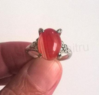 Minerální prsten s karneolem a achátem, postříbřený (X186)