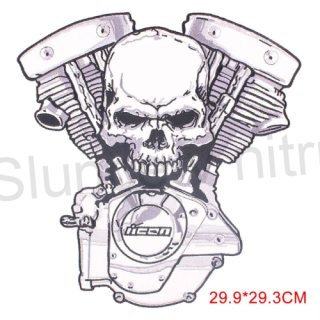 Moto nášivka Skull motor velká (C256)
