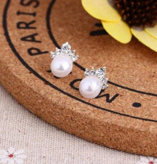 Puzetové náušnice korunka s perlou s kamínky (BB58)