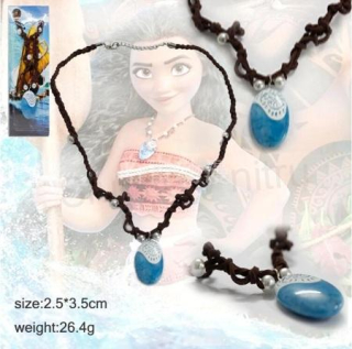 Kožený náhrdelník s modrým romantickým přívěškem (BD199)