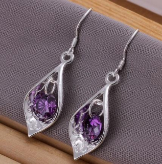 Postříbřené náušnice kapka s modrým zirkonem + dárek zarážky (BE119)