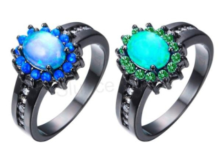 Černý prsten s opálem a zirkony (BP281)