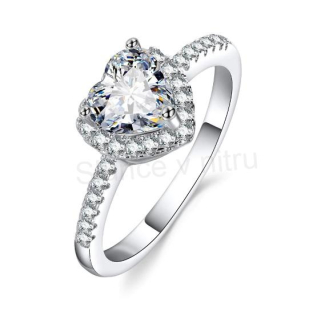 Křišťálový postříbřený srdíčkový prsten se zirkonem CZ – více velikostí (BP137)