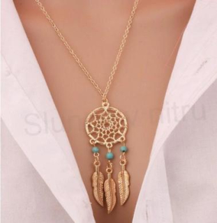Pozlacený minerální náhrdelník s tyrkenitem a lapačem snů (X214)