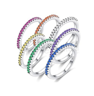Postříbřený prsten se zirkony AAA – více barev (BE123)