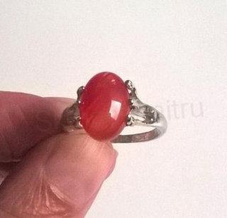 Minerální prsten s karneolem, postříbřený (X217)