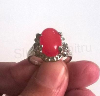 Minerální prsten s karneolem, postříbřený – velikost 61 (X218)