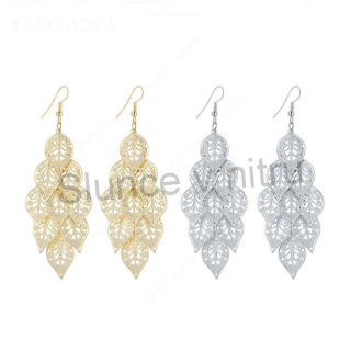 Dlouhé visací náušnice lístky pozlacené, postříbřené (BB272)