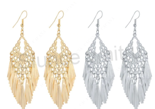 Dlouhé visací náušnice lístky pozlacené, postříbřené (BB273)