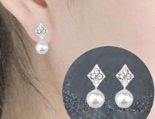 Puzetové náušnice Geometrické s Perlou a zirkony (BB63)