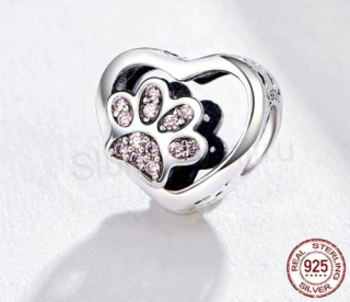 Postříbřený Royal korálek Pandora – tlapka v srdci (BE36)