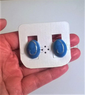 Náušnice klipsy ozdobné – platinové s modrým smaltem (BB286)