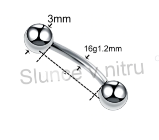 Piercing z chirurgické oceli se dvěma menšimi kuličkami platinové 14,8 mm (BB70)