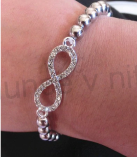 Postříbřený zirkonový pružný náramek s nekonečnem (BC412)