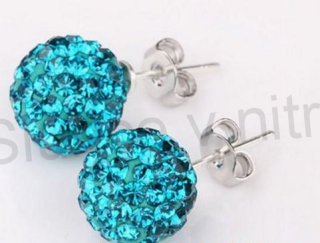 Puzetové náušnice postříbřené s křišťálky CZ modré tyrkysové (BB289)