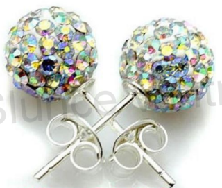 Puzetové náušnice postříbřené s křišťálky CZ duhové (BB289)