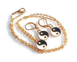 Souprava šperků z chirurgické oceli pozlaceno Jin a Jang (BS42) 
