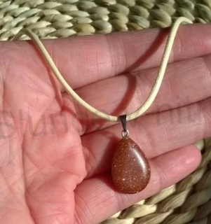 Provázkový náhrdelník přívěšek Aventurín zlatý - slza (BD48)