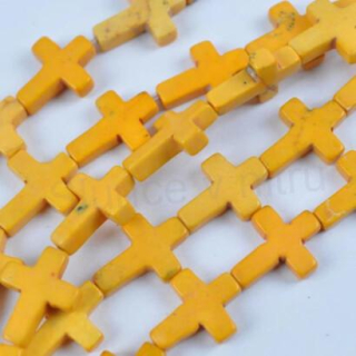 Tyrkysový kříž z minerálů - 12,3 x16 mm žlutý (X231)