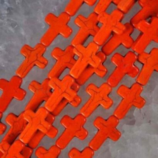 Tyrkysový kříž z minerálů - 12,3 x16 mm oranžový (X231)