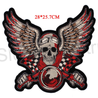 Moto nášivka winged skull on a motorcycle velká (C330)