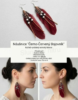 Dlouhé etnické náušnice Bohemia peříčkové hnědé s korálky (BB76)