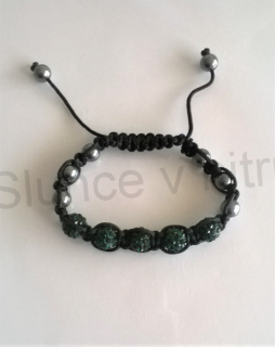Náramek shamballa s pave korálků Swarovski tmavě zelené (BC443)