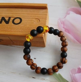 Minerální náramek s achátem a dřevěnými korálky (BC451)
