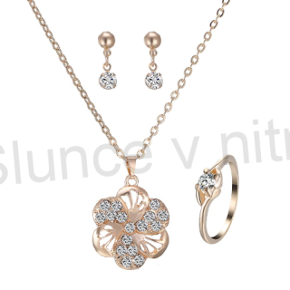 Pozlacená souprava šperků kytička s bilými krystaly (BS48)