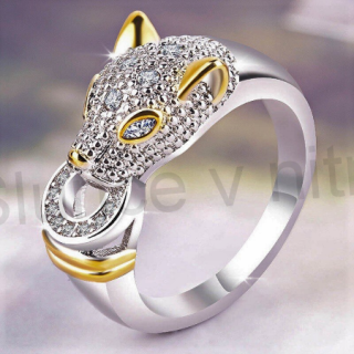 Postříbřený, jemně pozlacený prsten Leopard se zirkony (BP102)