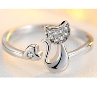 Kočičí otevřený prsten, kočka se zirkony (BE151)