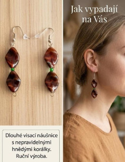 Dlouhé visací náušnice nepravidelné korálky jablonecké sklo (BB370)