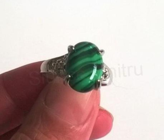 Minerální prsten s malachitem postříbřeno (X270)
