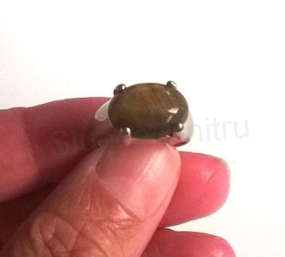 Minerální prsten s tygřím okem postříbřeno  (X282)