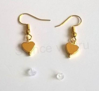 Minerální pozlacené náušnice Hematitové Srdce (X354)