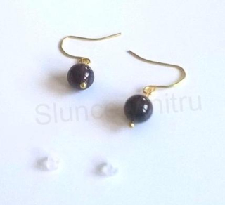 Minerální pozlacené náušnice Granátové (Almadin)  (X362)