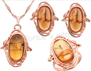 Pozlacená souprava šperků imitace Jantaru (BS82)