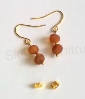 Jantarové náušnice z chirurgické oceli - Baltský Jantar hnědý (X392)