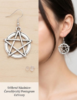 Dlouhé náušnice čarodějnický pentagram ochrana - stříbrné (BB414)