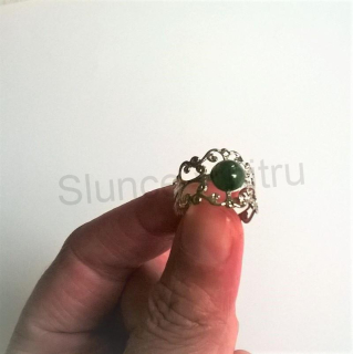 Nastavitelný ozdobný postříbřený minerální prsten s Achátem Mechovým (X436)