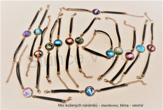Kožený náramek s kabošonem - vesmír / starobronz (BC464)