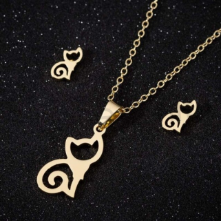 Souprava šperků z chirurgické ocelii kočka, kočička (BS95)