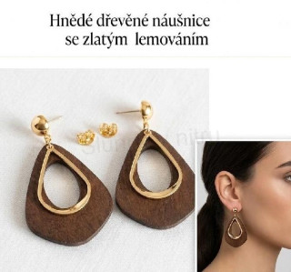 Dřevěné puzetové náušnice kapka zlatohnědé (BB440)