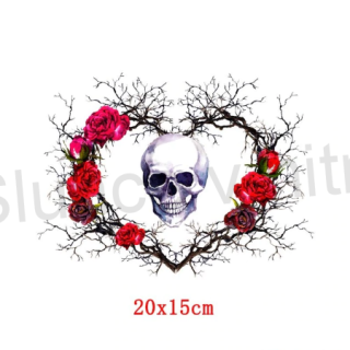 Moto nášivka Skull v srdci růží - střední (C457)