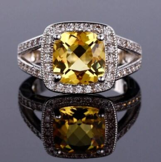 Postříbřený prsten s Citrínem a zirkony (BE170)