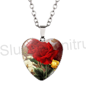Náhrdelník s přívěškem růže v srdci (BD282)