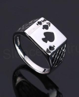 Postříbřený pánský prsten se vzorem karet (BP76)