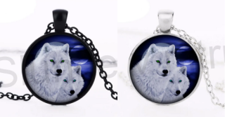 Náhrdelník platinový, černý s přívěškem Sviticí Vlci (BD312)