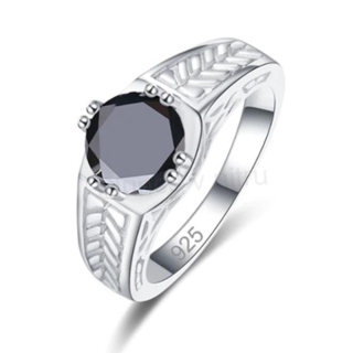 Dámský prsten černý spinel zirkonu s ornamenty (BE175)